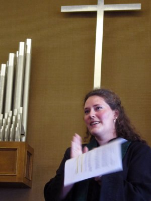 Amanda Kersey just got ordained and is singing I'll Fly Away 